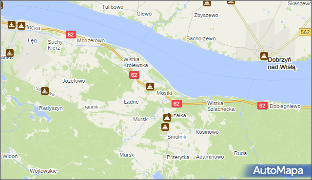 mapa Mostki gmina Włocławek, Mostki gmina Włocławek na mapie Targeo