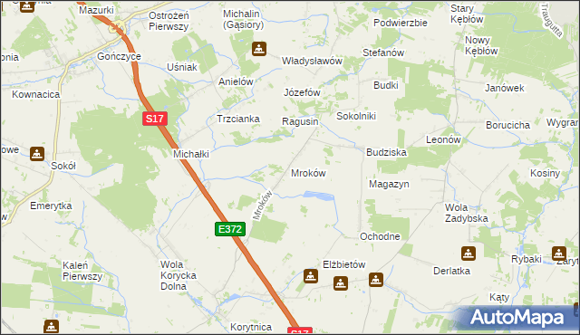 mapa Mroków gmina Trojanów, Mroków gmina Trojanów na mapie Targeo