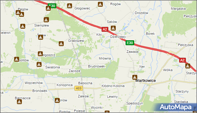 mapa Mrówna, Mrówna na mapie Targeo