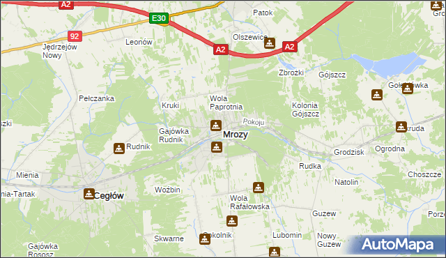 mapa Mrozy powiat miński, Mrozy powiat miński na mapie Targeo