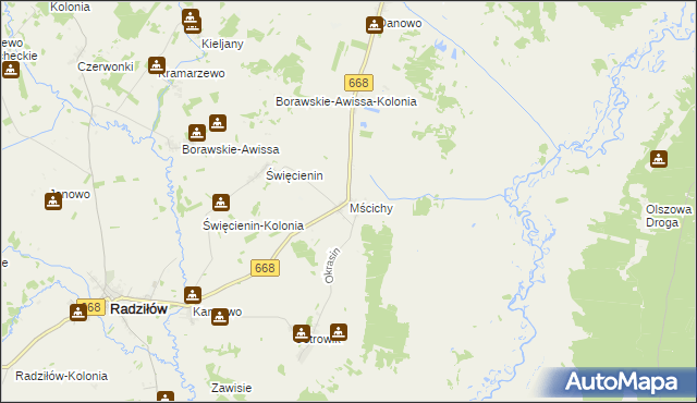 mapa Mścichy gmina Radziłów, Mścichy gmina Radziłów na mapie Targeo