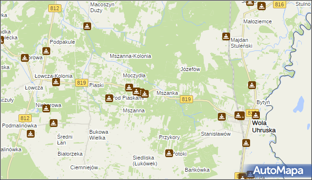 mapa Mszanka gmina Wola Uhruska, Mszanka gmina Wola Uhruska na mapie Targeo