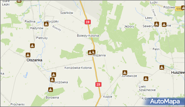 mapa Mszanna gmina Olszanka, Mszanna gmina Olszanka na mapie Targeo