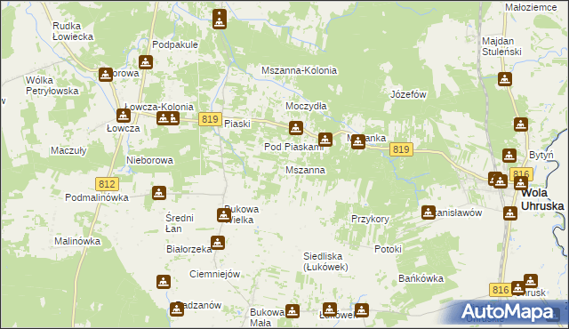 mapa Mszanna gmina Wola Uhruska, Mszanna gmina Wola Uhruska na mapie Targeo