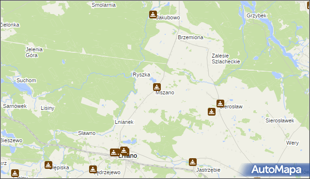 mapa Mszano gmina Lniano, Mszano gmina Lniano na mapie Targeo