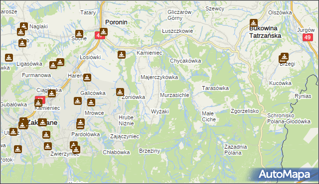 mapa Murzasichle, Murzasichle na mapie Targeo