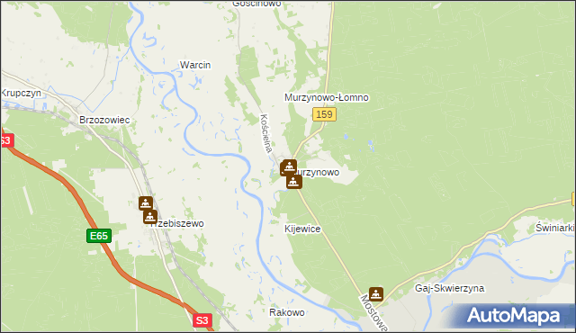 mapa Murzynowo gmina Skwierzyna, Murzynowo gmina Skwierzyna na mapie Targeo