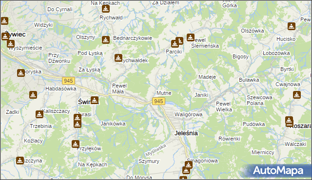 mapa Mutne, Mutne na mapie Targeo