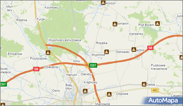 mapa Myjomice, Myjomice na mapie Targeo