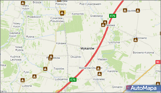 mapa Mykanów, Mykanów na mapie Targeo