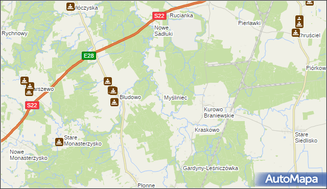 mapa Myśliniec, Myśliniec na mapie Targeo