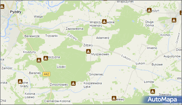 mapa Myszakówek, Myszakówek na mapie Targeo
