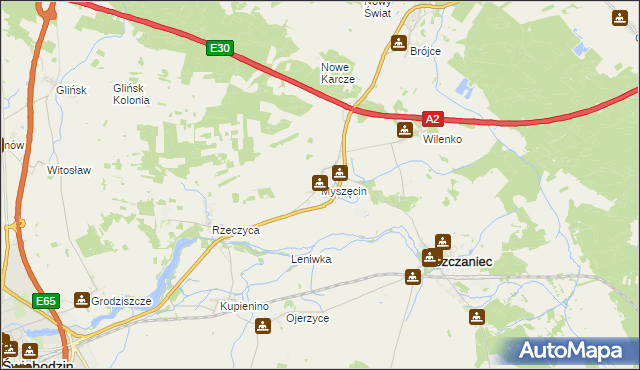 mapa Myszęcin, Myszęcin na mapie Targeo