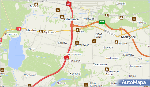 mapa Myszkowice gmina Bobrowniki, Myszkowice gmina Bobrowniki na mapie Targeo