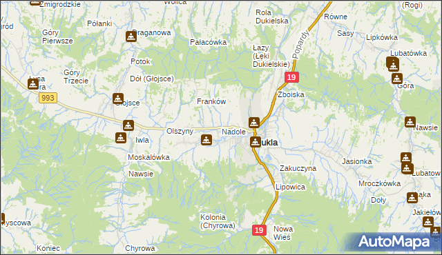 mapa Nadole gmina Dukla, Nadole gmina Dukla na mapie Targeo