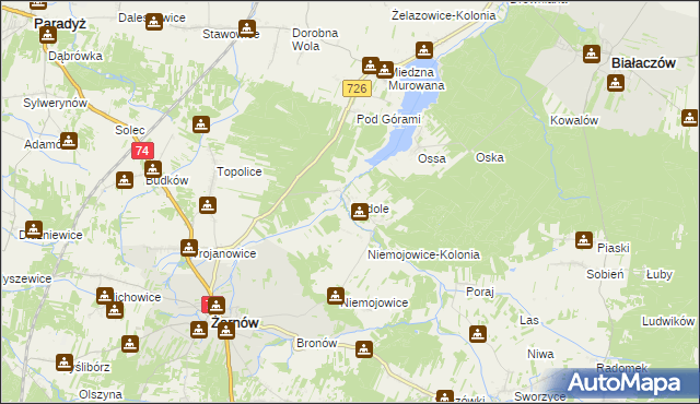 mapa Nadole gmina Żarnów, Nadole gmina Żarnów na mapie Targeo