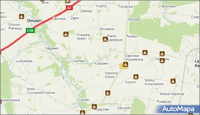 mapa Nadolna gmina Dmosin, Nadolna gmina Dmosin na mapie Targeo