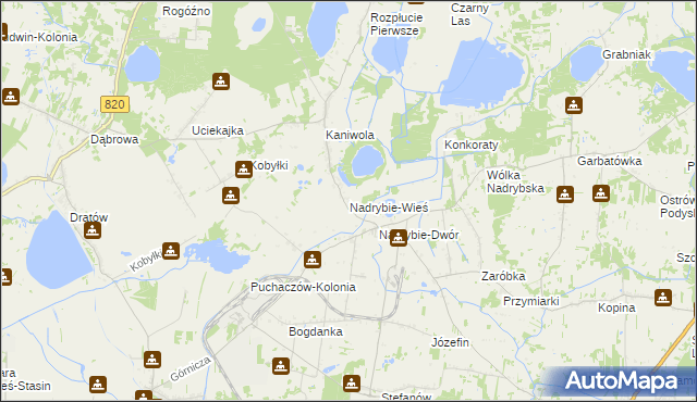 mapa Nadrybie-Wieś, Nadrybie-Wieś na mapie Targeo