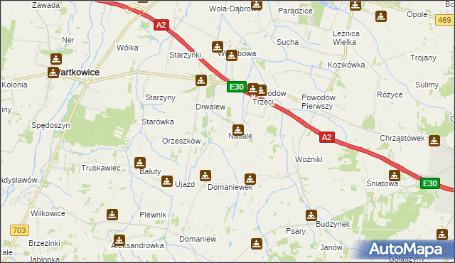 mapa Nasale gmina Wartkowice, Nasale gmina Wartkowice na mapie Targeo