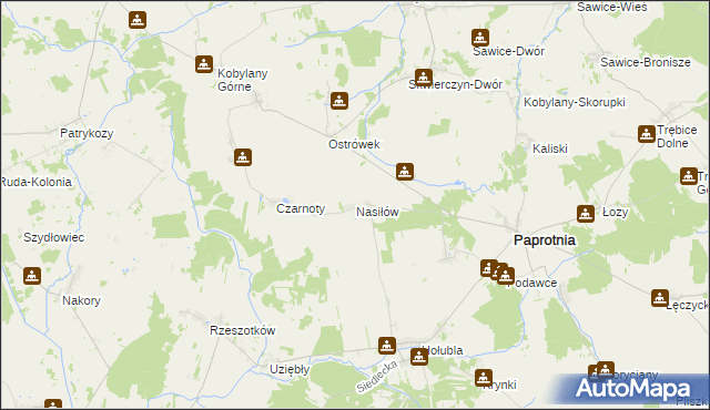 mapa Nasiłów gmina Paprotnia, Nasiłów gmina Paprotnia na mapie Targeo