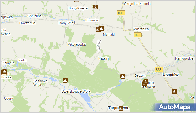 mapa Natalin gmina Urzędów, Natalin gmina Urzędów na mapie Targeo