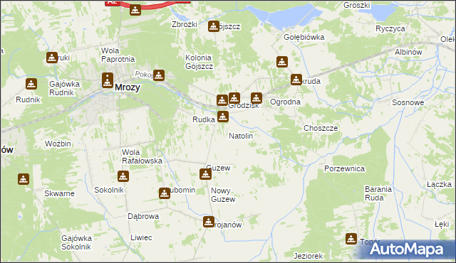 mapa Natolin gmina Mrozy, Natolin gmina Mrozy na mapie Targeo