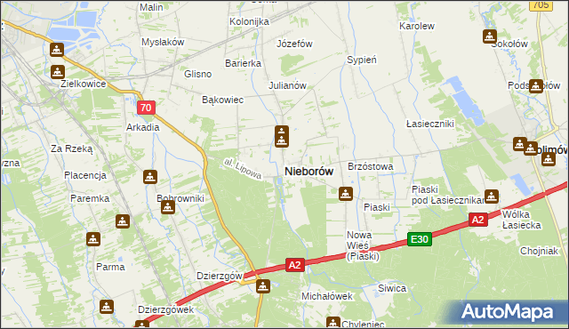 mapa Nieborów powiat łowicki, Nieborów powiat łowicki na mapie Targeo