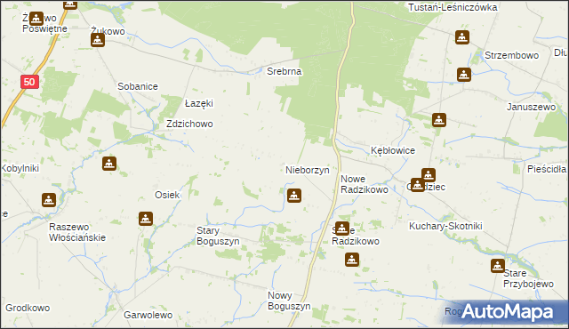 mapa Nieborzyn gmina Czerwińsk nad Wisłą, Nieborzyn gmina Czerwińsk nad Wisłą na mapie Targeo