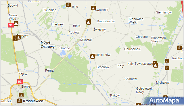 mapa Niechcianów, Niechcianów na mapie Targeo