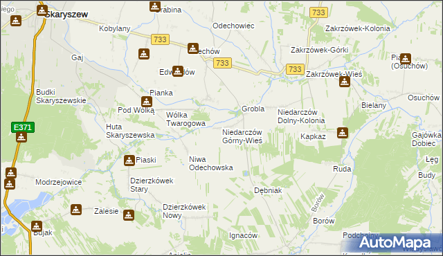 mapa Niedarczów Górny-Wieś, Niedarczów Górny-Wieś na mapie Targeo