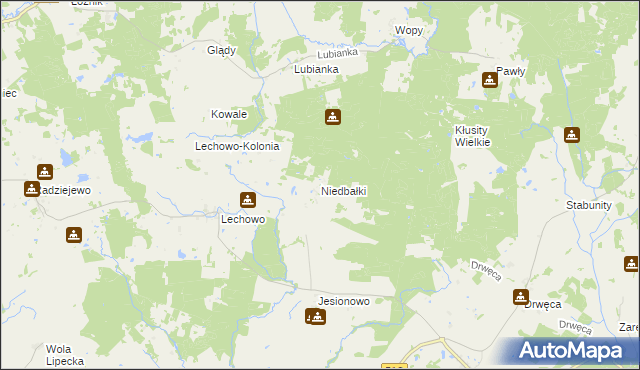 mapa Niedbałki gmina Pieniężno, Niedbałki gmina Pieniężno na mapie Targeo