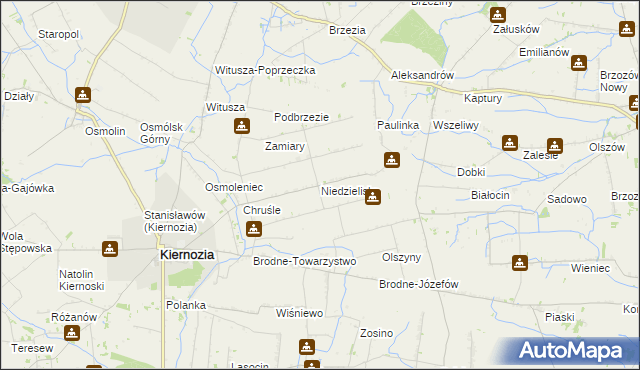 mapa Niedzieliska gmina Kiernozia, Niedzieliska gmina Kiernozia na mapie Targeo