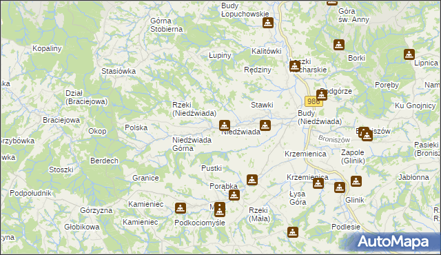 mapa Niedźwiada gmina Ropczyce, Niedźwiada gmina Ropczyce na mapie Targeo