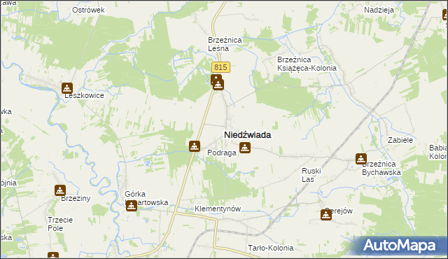 mapa Niedźwiada powiat lubartowski, Niedźwiada powiat lubartowski na mapie Targeo