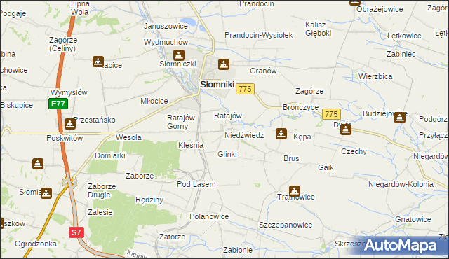 mapa Niedźwiedź gmina Słomniki, Niedźwiedź gmina Słomniki na mapie Targeo