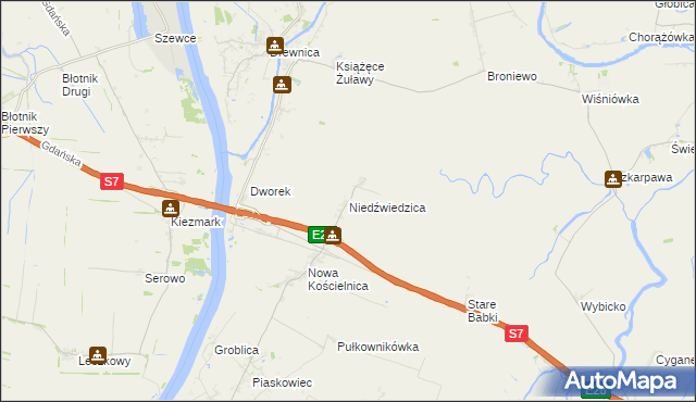 mapa Niedźwiedzica gmina Stegna, Niedźwiedzica gmina Stegna na mapie Targeo