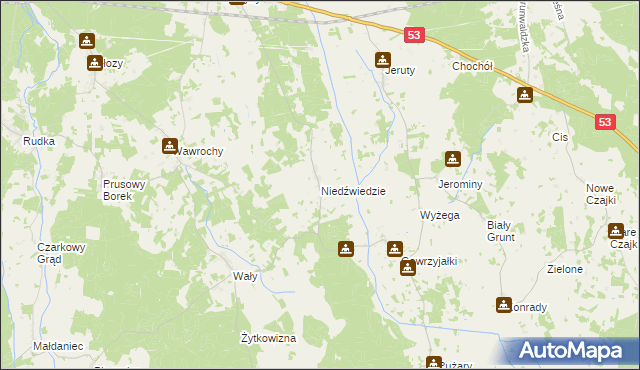 mapa Niedźwiedzie gmina Szczytno, Niedźwiedzie gmina Szczytno na mapie Targeo