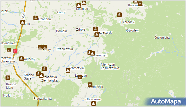 mapa Niemczyn gmina Czarna Białostocka, Niemczyn gmina Czarna Białostocka na mapie Targeo