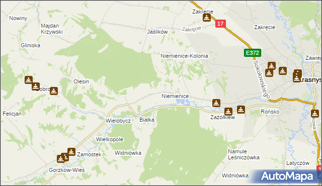 mapa Niemienice gmina Krasnystaw, Niemienice gmina Krasnystaw na mapie Targeo