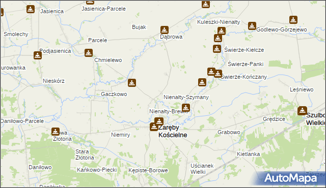 mapa Nienałty-Szymany, Nienałty-Szymany na mapie Targeo