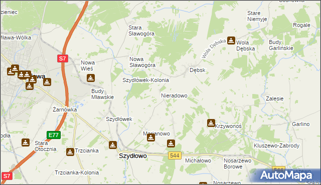 mapa Nieradowo gmina Szydłowo, Nieradowo gmina Szydłowo na mapie Targeo