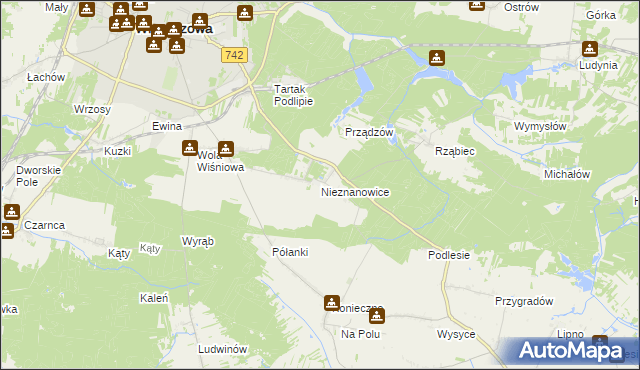 mapa Nieznanowice gmina Włoszczowa, Nieznanowice gmina Włoszczowa na mapie Targeo