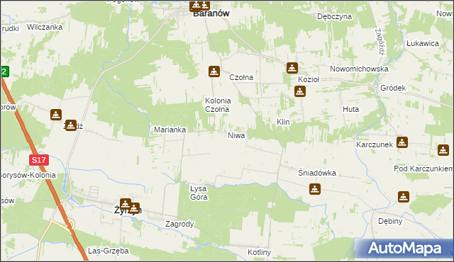 mapa Niwa gmina Baranów, Niwa gmina Baranów na mapie Targeo