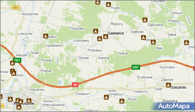 mapa Niwiska gmina Galewice, Niwiska gmina Galewice na mapie Targeo