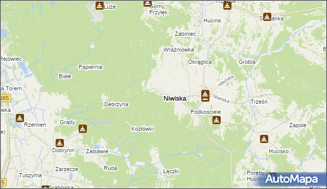 mapa Niwiska powiat kolbuszowski, Niwiska powiat kolbuszowski na mapie Targeo