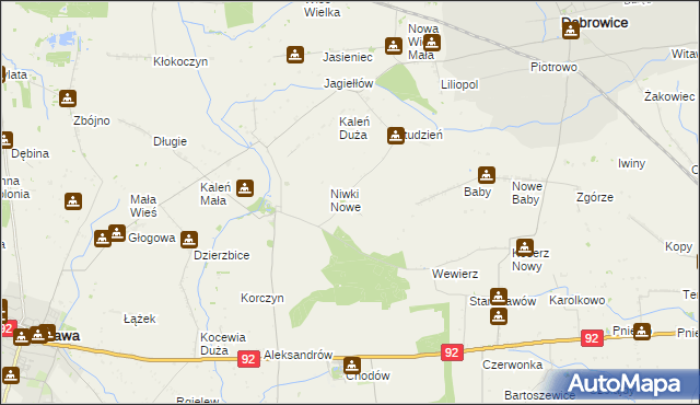 mapa Niwki gmina Chodów, Niwki gmina Chodów na mapie Targeo