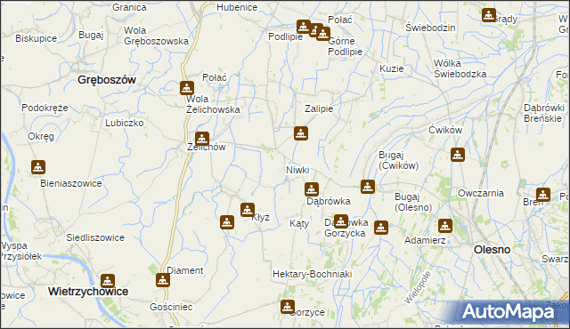 mapa Niwki gmina Olesno, Niwki gmina Olesno na mapie Targeo