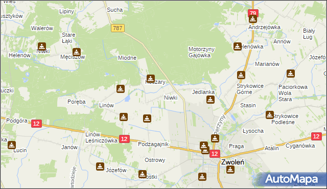 mapa Niwki gmina Zwoleń, Niwki gmina Zwoleń na mapie Targeo