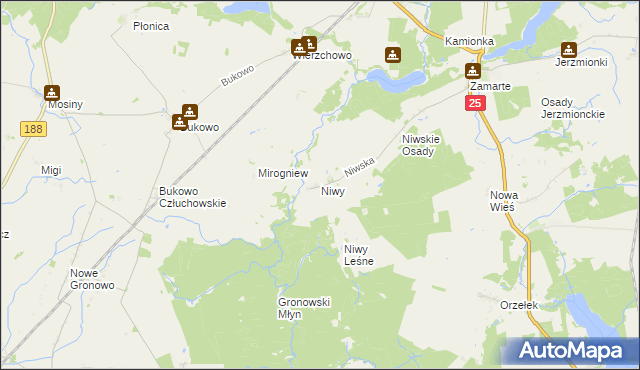 mapa Niwy gmina Kamień Krajeński, Niwy gmina Kamień Krajeński na mapie Targeo