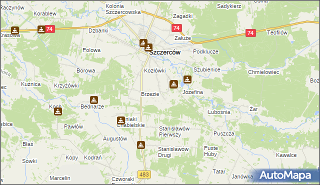 mapa Niwy gmina Szczerców, Niwy gmina Szczerców na mapie Targeo